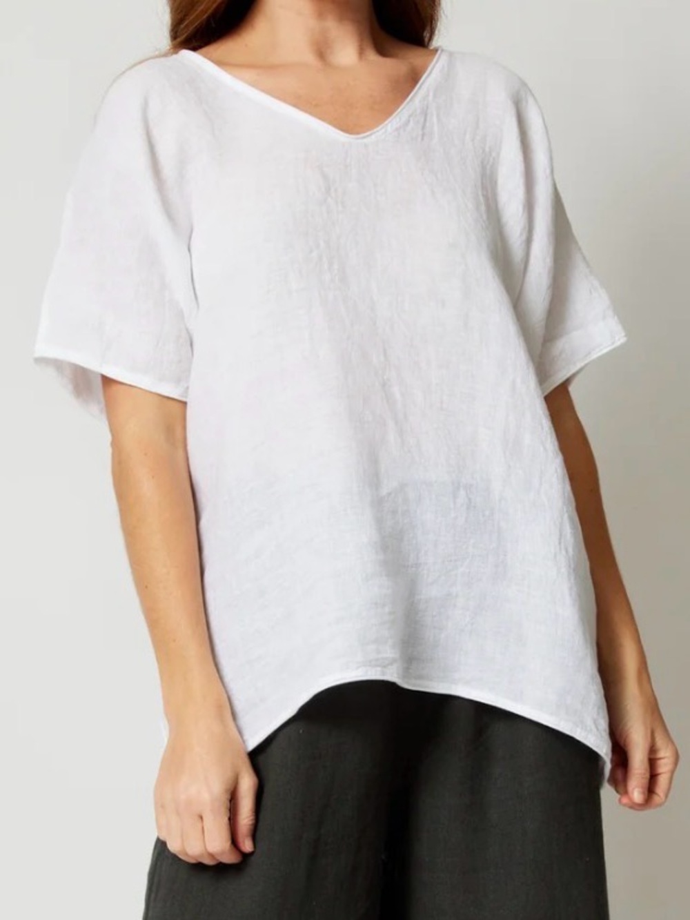 BRAND BAZAR - Women's White V-Neck Linen Top O/S